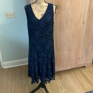 Joseph Ribkoff Navy Blue Floral Lace Lined Sleeveless Dress Size 16 plus wedding